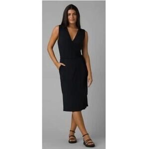 Prana Women's Size XL Black Sleeveless Foundation True Wrap Midi Modal Dress